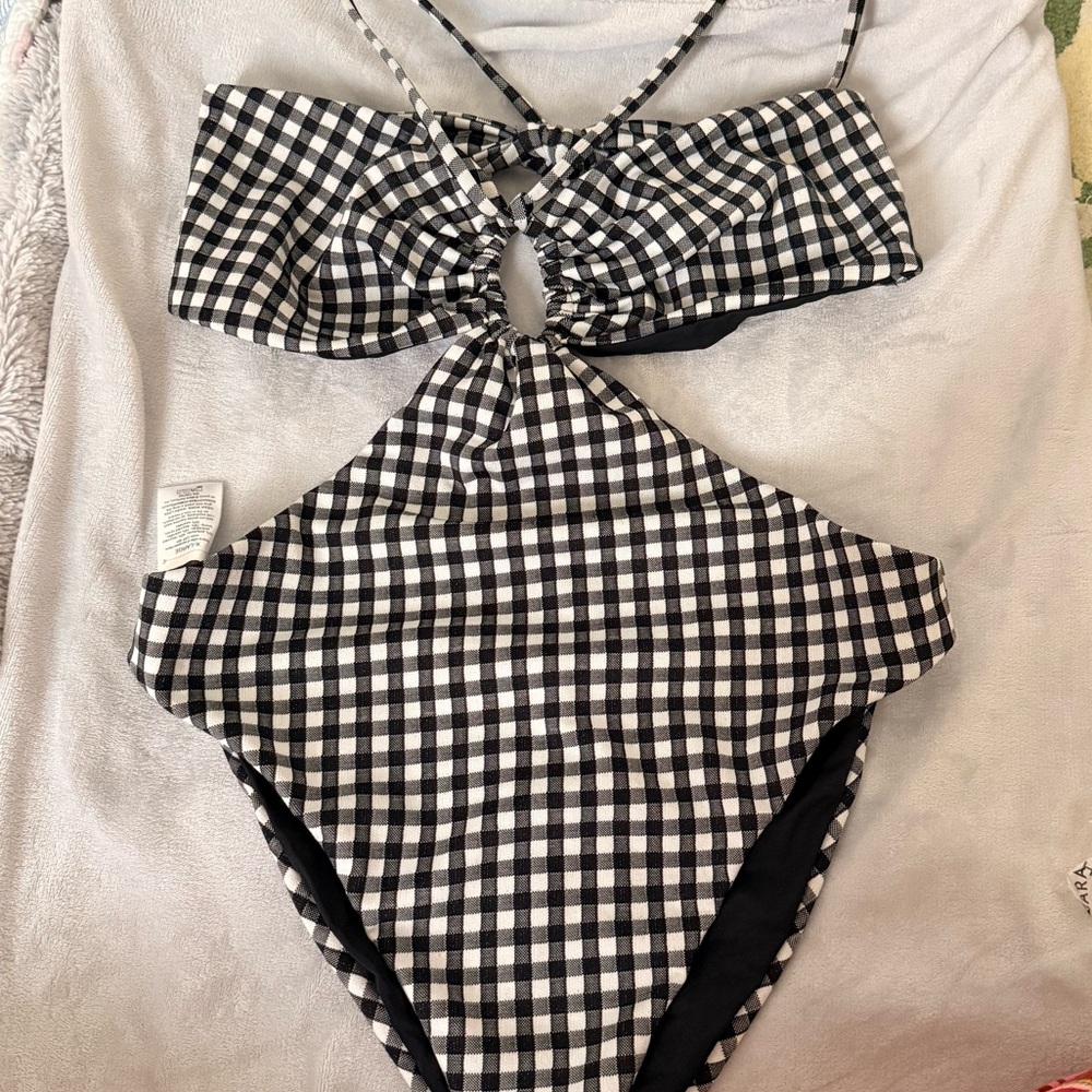 NWOT Mara Hoffman Blanca Cut Out One Piece Checkered Swimwear